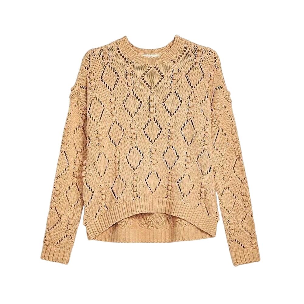 LOFT Bobble Pointelle Drop Shoulder Sweater – Camel – Size XS
